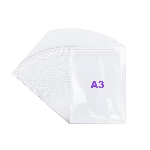 JIANTA Lot de 100 sacs en cellophane transparent A3 - 31 cm x 46 cm - Auto-adhésifs - Pour œuvres d'art A3/photos/cartes/impressions - Sacs d'emballage...