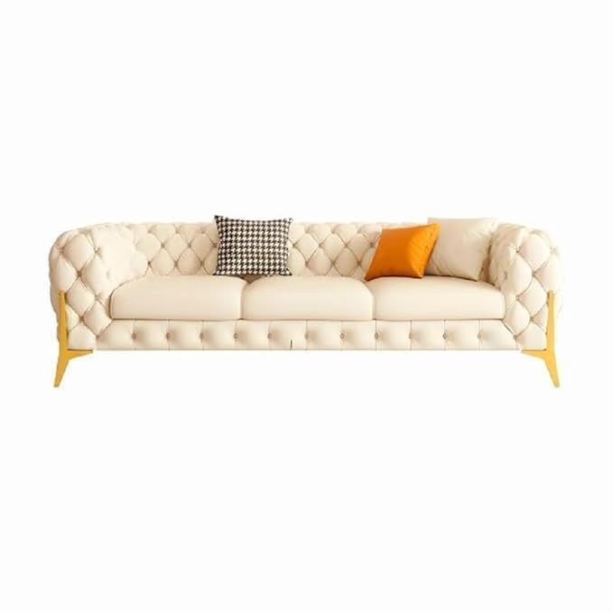 Image of A to Z Furniture Modern Classic Fabric & Valvet Tufted Chesterfield Sofa Living Room and Office (3+1= 4 Seater Sofa Set with Footrest Beige)