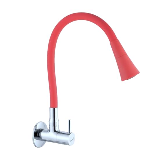 Image of KAMAL Full Brass Sink Tap Flexo Play Red | Shower & Aerator Mode | Dual Flow Flexible Silicone Swivel Spout 360 Degree | Cold Water Tap Bib Tap Faucet (Wall Mount Installation Type)