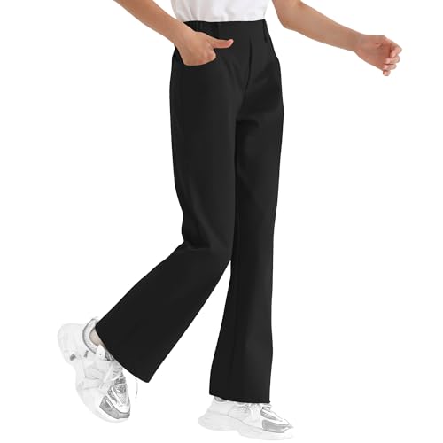 Dreammonkey Girls Flare Dress Pants Kids Bootcut School Uniform Slacks with Half Elastic Waist Size 6-15 YearsBlack 12-13years