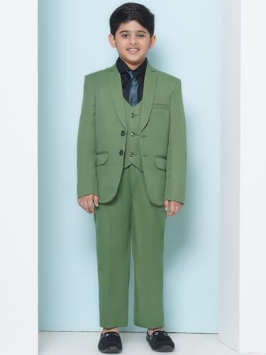Image of AJ DEZINES Kids 5 Piece Solid Cotton Blend Coat Pant Suit Set For Boys