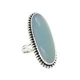 Long Oval Aqua Chalcedony Ring 925 Sterling Silver Handmade Ring For Women Wedding, Engagement Gift For Her Aqua Blue Gemstone Ring Chalcedony Jewelry By NKG