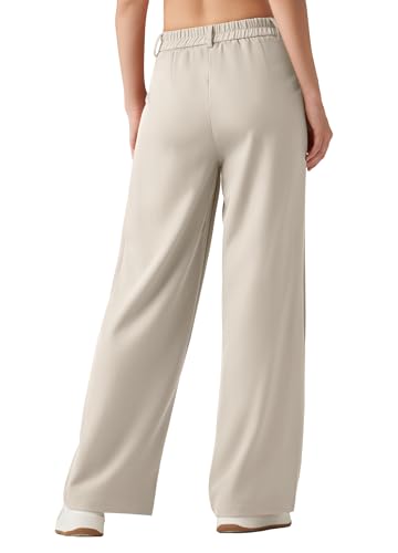 Women's Work Pants Wide Leg Dress Pants Casual Slacks Office Pants High Waisted with Pockets 32" Bone 3XL3