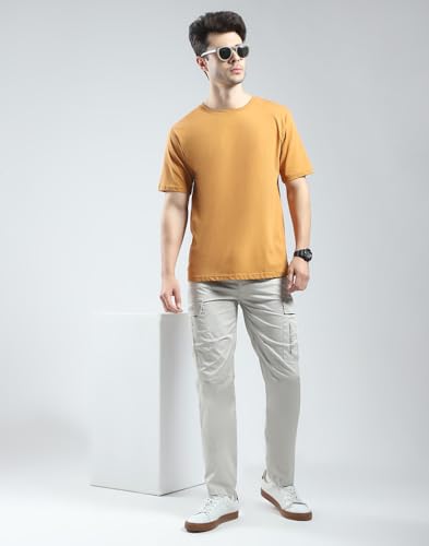 Image of Monte Carlo Men's Regular Fit Cargo Pants | Solid Pattern Casual Trousers | Drawstring Closure | Stylish & Comfortable Everyday Wear Cargo for Men's