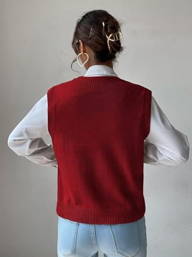 Image of Womens Sweater Vest Sleeveless Cotton Casual V Neck Pullover