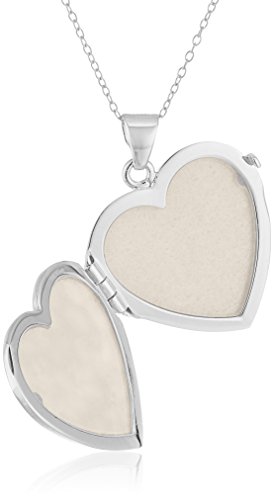 Sterling Silver Rhodium Plated Beige Heart Shaped Locket Necklace, 18" #TOP1