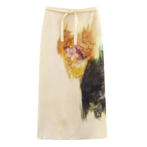 Women's Solid Color Casual Tie-Dye Printed Straight Bohemian Midi Skirt
