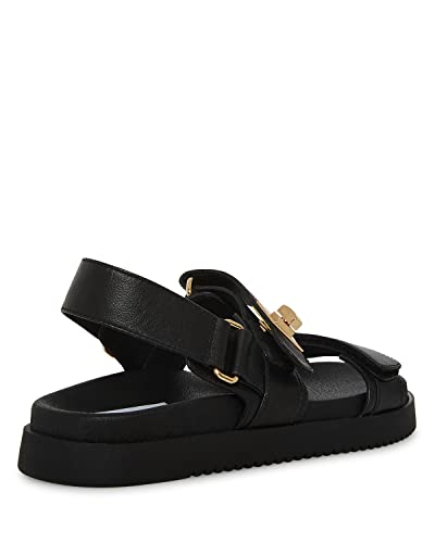 Steve Madden Women's Mona Sandal, Black Leather, 9.5