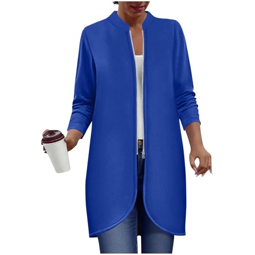 Dyhxuan Sudadera larga para mujer, cuello alto, chaqueta ligera, chaqueta de entretiempo, chaqueta de otoño monocolor, chaqueta de otoño con cremallera, chaqueta de manga larga, chaqueta informal