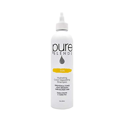 Pure Blends Sun Hydrating Color Depositing Shampoo | Maintains & Tones Light, Medium & Dark Blonde Hair to Prevent Color Fade | Sulfate & Sodium Chloride Free | Salon Quality | 8.5 oz.