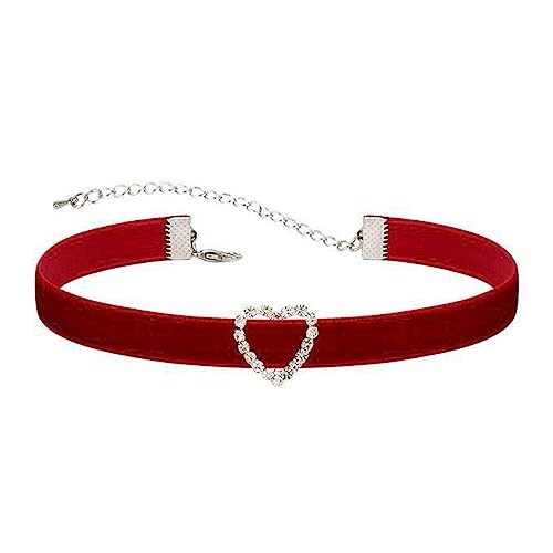 FIRSTXIU Collier ras du cou en velours doux avec pendentif en forme de cœur pour femme et fille, As shown, Alliage + velours