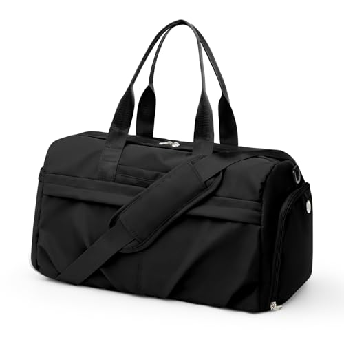 livbote Gym Bag for Women Men with Shoe Compartment Sport Duffel Bag Waterproof Travel Weekender Overnight Carry on Bag for Yoga with Trolley Sleeve Black A-Black Shoe Compartment