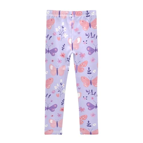 Butterflies Girls' Leggings Toddler Doodles Flowers Purple Kids Yoga Pants Dance Active Tights 4T2