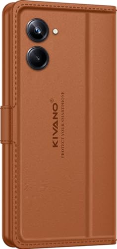 Image of KIVANO LUXE Compatible for Realme 10 Pro 5G Luxury Handmade Leather Magnetic Flip Folio Case | Card Holder & Kickstand | Slim Protective Cover | Unisex - Brown
