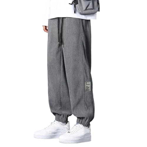 Corduroy Pants Men Casual Elastic Waist Work Pants Wide Leg Drawstring Straight Comfy Lounge Trousers with Pockets