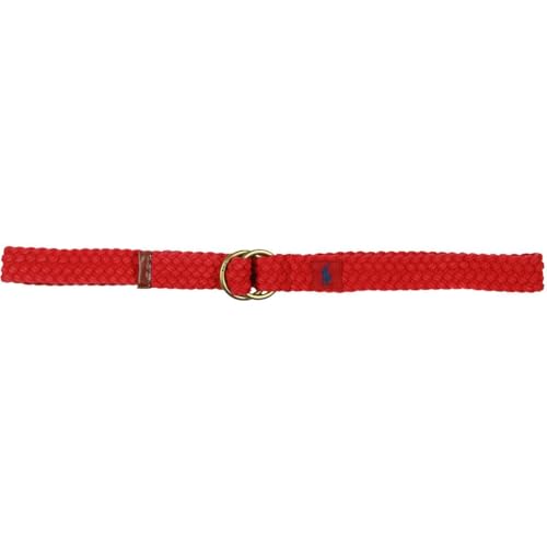 Polo Ralph Lauren Men's Leather Trim Webbed Cotton O-Ring Belt (Small, Red)