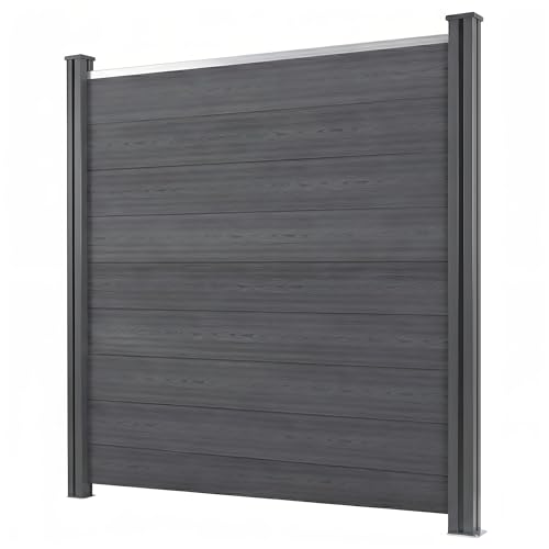 MinteChill WPC Sichtschutzzaun Komplettset Anthrazit Gartenzaun mit robusten 10x10 cm WPC Pfosten Lamellenzaun Windschutz B 186-538 x H 185 cm (1-3 Einheiten)