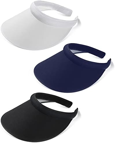 3 Pcs Sports Sun Visor Hat Cloth Covered Slip on Visor Cotton Womens Visor Cap Golf and Tennis Visor for Women Men Sun Visor (Black, White, Navy Blue)