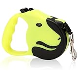 laisse telescopique pour petit chien Design tête de chien et style : Laisse rétractable pour chien au design mignon en forme de tête de chien, jaune fluo, un accessoire original et pratique pour les propriétaires de chiens.