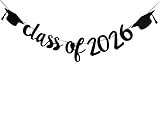 2026 Graduation Banners Party Decorations, Black Class of 2026 with Hat Graduation Banners Garland for Congratulation Graduations Party Supplies, School, Home, Car Decorations