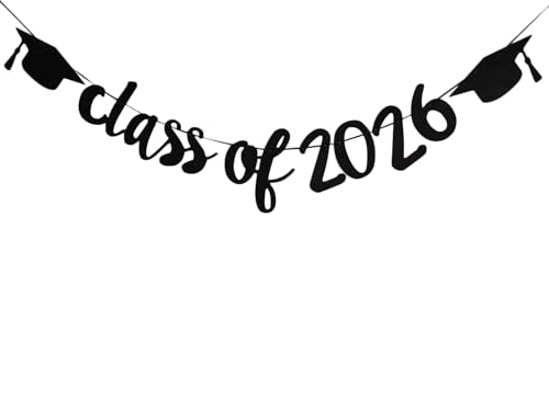 2026 Graduation Banners Party Decoration Black Glitter Class of 2026 Banner