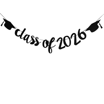 2026 Graduation Banners Party Decorations, Black Class of 2026 with Hat Graduation Banners Garland for Congratulation Graduations Party Supplies, School, Home, Car Decorations