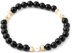 AAA++ Pulsera de perlas de ónix de calidad raraPulsera de ónix negro y perlas de agua dulcePulsera de ónix negroPulsera de perlas negrasJoyas de