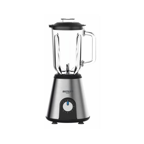 Bastilipo - Batidora de vaso de 1000W, vaso cristal de 1.5L, Acero Inox, 5 velocidades, BVA-1000-INOX