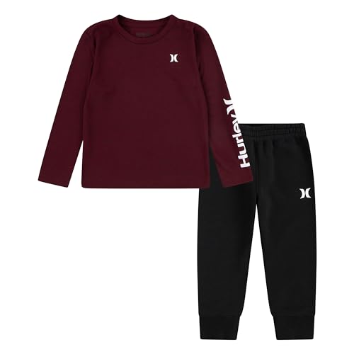 Image of Hurley boys Long Sleeve Soft Basic Cloud Slub T-shirt and Shorts 2-piece Outfit Set