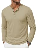 [TACVASEN] ロングtシャツ メンズ ヘンリーネック ゴルフウェア 綿100 無地 カジュアル 春秋 ビジネス カーキ XL