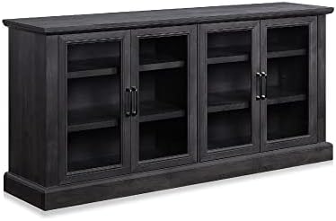 BELLEZE 70 Inch Sideboard Buffet Cabinet, Entertainment Center with Storage, Glass Display Cabinet with Adjustable Shelves Console Table Storage Cabinet for Living Room, Dining Room, Rustic Gray