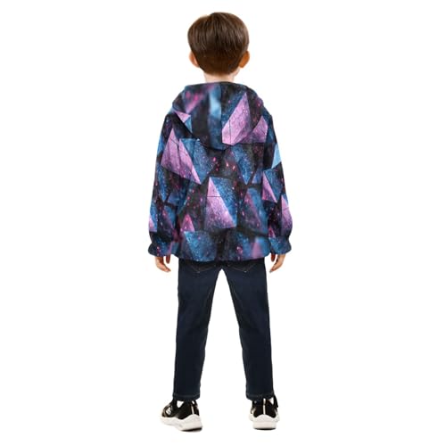 Pruple Blue Abstract Structure Toddler Fleece Jacket Girl Boys Hooded Fleece Jacket Coat Warm Outwear Zip-up 3-10T4