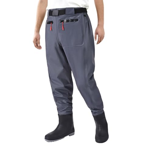 Waist Wader Pants for Men with Boots, Breathable Waterproof Fishing Waders with Pockets and Durable Stockingfoot(Light Ashy, 40)
