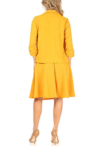 Women's Two-Piece Suit Set – 3/4 Sleeve Fitted Blazer and Midi Skirt4