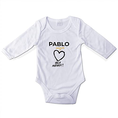 LolaPix Body Madrid. Body Personalizado. Body de tu Equipo de fútbol. Body Personalizado con Nombre. Bebe, niño, niña. Mameluco. Pelele. Manga Larga. Regalos Personalizados. Tallas de 0 a 12 Meses.