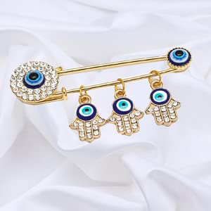 Image of Muslim AllahTurkish Evil Eye Hamsa Hand of Fatima Brooch Pins Jewelry Gift