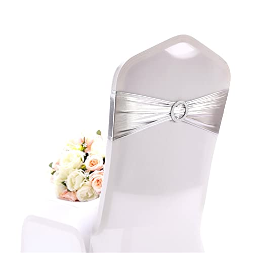 Lot de 50 rubans de chaise élastiques en élasthanne avec nœud coulissant pour mariage, banquet, fête, hôtel, décoration - Argenté