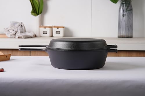 Image of Cast Iron Skillet (EXTRA DEEP) - 10.25 inch-Inch with Skillet Lid, Frying Pans + Silicone Handle Holder Covers - Oven Safe Cookware - Indoor /Outdoor Use - Use on any Stovetop, Grill, Induction Safe