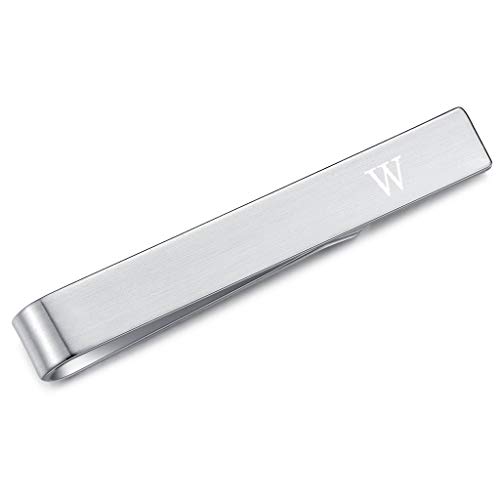 Pasador de corbata estrecho con inicial W de acero cepillado