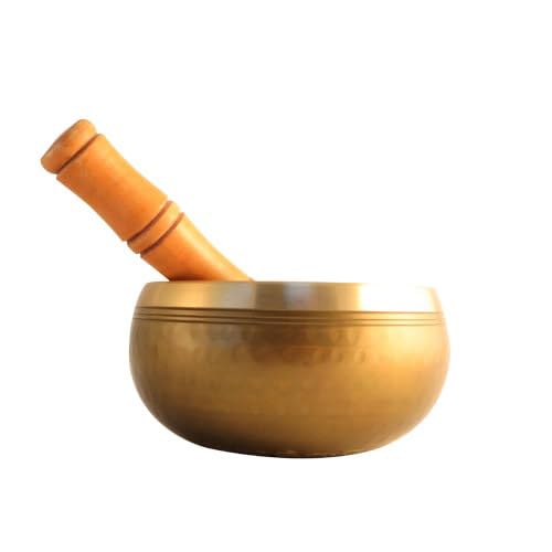 Juego de cuencos tibetanos de latón de 14 cm con mango de madera, cuenco grande de meditación estilo tibetano