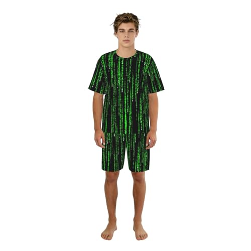 Pyjama court homme imprimé binaire vert anti chaleur pour dormir