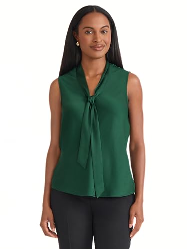 Haut en satin vert persistant Kasper chic et fluide à nouer devant