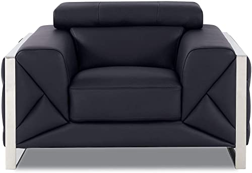 Blackjack Furniture Gianni Mid Century Modern Italian Leather Living Room Chair, Black Blackjack Furniture Gianni Mid Century Modern Italian Leather Living Room Chair, Black