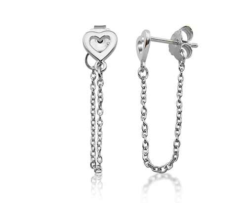 Boucles d'oreilles cœur chaîne argent JE022S pour femme