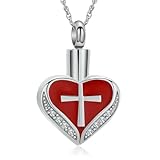 ADENLA Joyería de cremación, Collar de urna con Cruce de corazón para Cenizas para Mujeres, Recuerdos conmemorativos, Cenizas Colgante Colgante para Humanos-Rojo Plateado