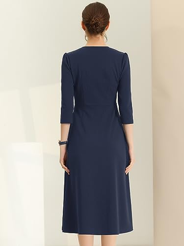 Image of Allegra K Womens 3 /4 Sleeve A-Line Business Work Formal Midi Dress