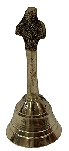 Campana de mano de latón Hindú Pooja/Puja Campana de latón Ghanti para Mandir Diwali Poojan Bell para Aarti Altura de oración - 9,5 cm Cover