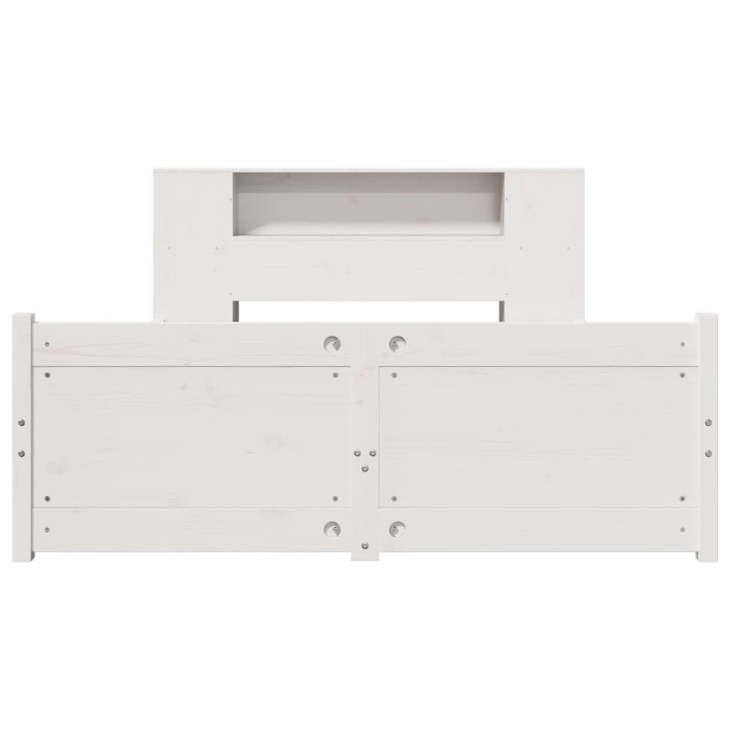 Cama de Madera Maciza Blanca con estantería y Soporte de láminas para colchón de 135x190 cm Ideal para dormitorios Juveniles y Adultos con Amplio almacenaje y diseño Funcional