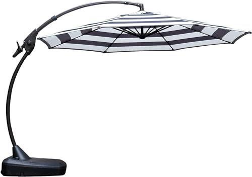Grand patio 11 FT Cantilever Umbrella with Base Outdoor Large Round Aluminum Offset Hanging Umbrella for Garden Backyard (Black & White, 11 FT)