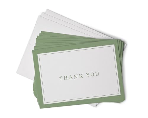 Hill Valley Greetings Formal Thank You Cards with Border - 48 Classic Note Cards with Envelopes - For Business Professionals & Special Events (Sage Green)